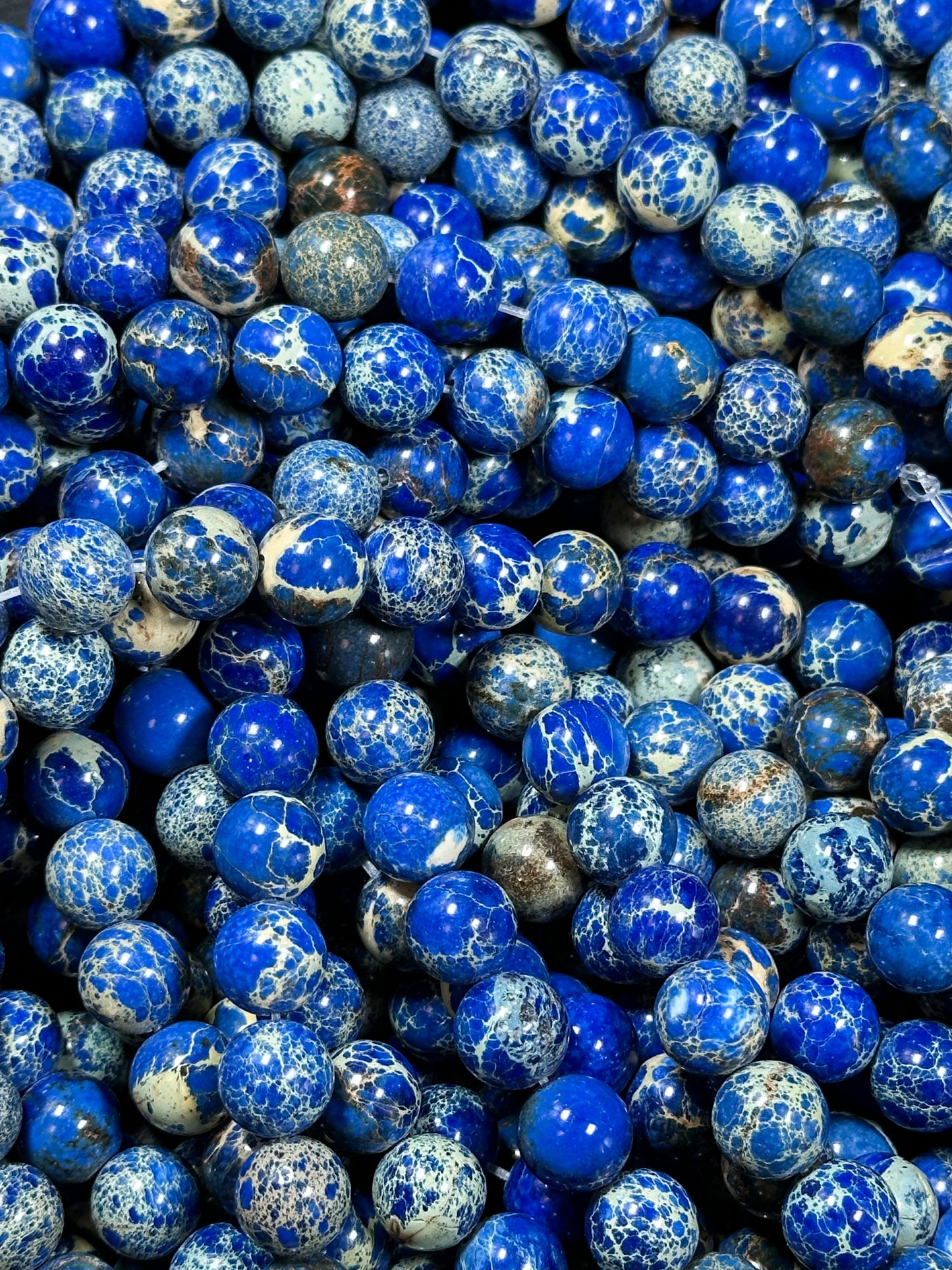 Natural Sea Sediment Jasper Gemstone Bead 8mm 10mm Round Beads, Beautiful Dark Royal Blue Color Imperial Jasper Beads Full Strand 15.5"