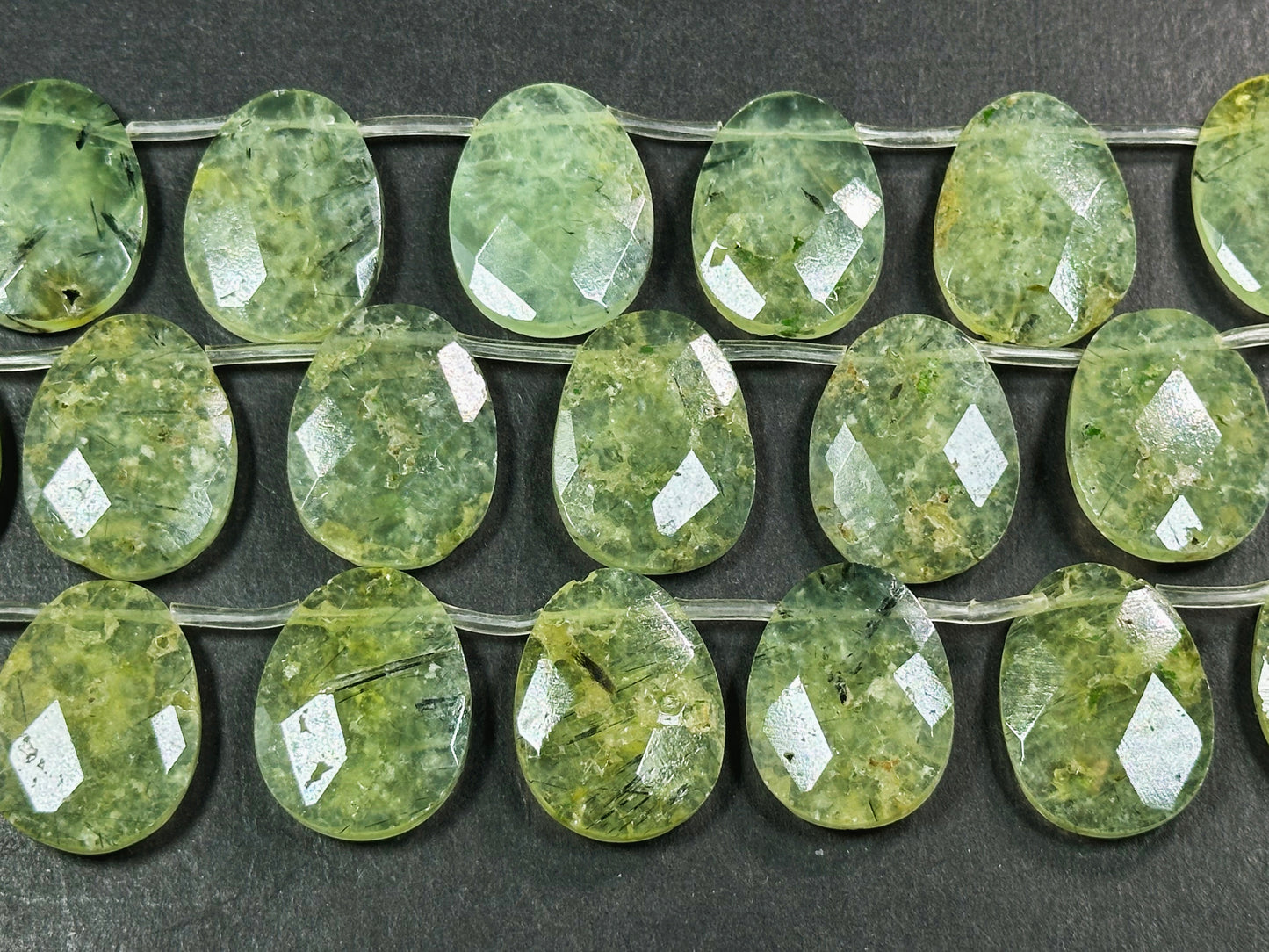 Natural Prehnite Gemstone Bead Faceted 26x19mm Teardrop Shape, Beautiful Natural Green Prehnite w/ Epidote Gemstone Beads, Full Strand 15.5"