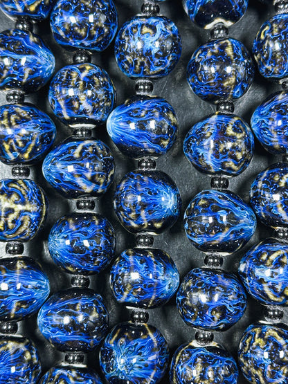 Beautiful Hand Painted Porcelain Beads, 20x22mm Unique Hand Painted Porcelain Round Shape Beads, Gorgeous Blue Color Porcelain Bead 8"