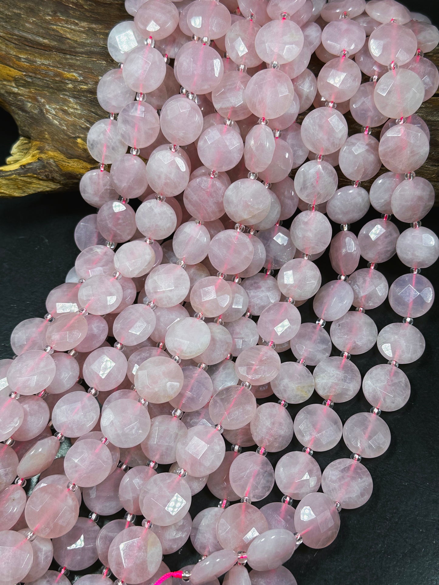 Natural Rose Quartz Gemstone Bead Faceted 18mm Coin Shape, Beautiful Natural Pink Color Rose Quartz Bead, Great Quality Full Strand 15.5"