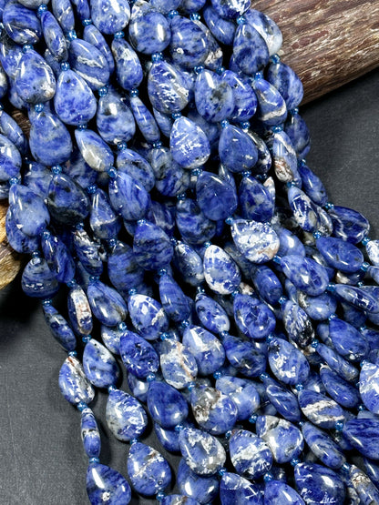 Natural Sodalite Gemstone Bead 18x13mm Teardrop Shape, Beautiful Natural Blue White Color Sodalite Beads Excellent Quality Full Strand 15.5"