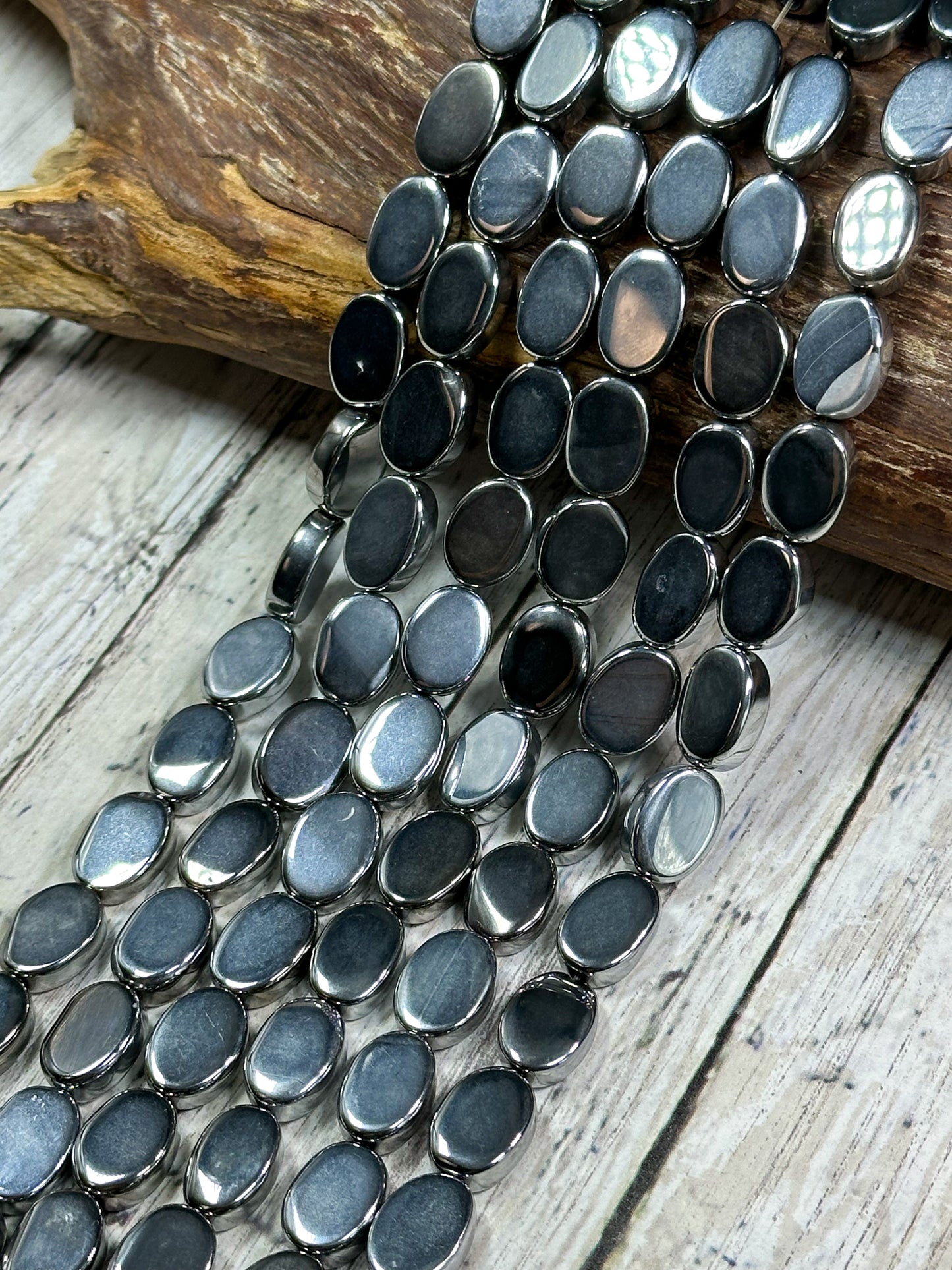 Natural Hematite Gemstone Bead 14x10mm Oval Shape Bead, Beautiful Metallic Gray Color Hematite Gemstone Beads, Full Strand 15.5"