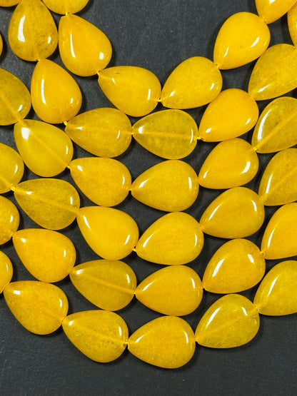 Natural Yellow Jade Gemstone Bead 20x15mm Teardrop Shape, Beautiful Yellow Color Jade Gemstone Beads, Excellent Quality Full Strand 15.5"