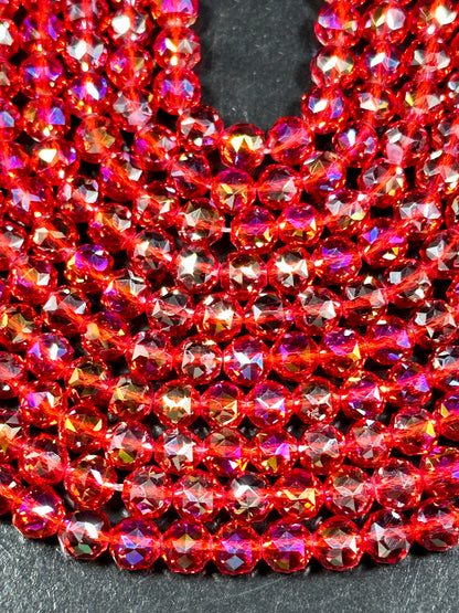 Beautiful Mystic Chinese Crystal Glass Bead Faceted 7mm Round Bead, Gorgeous Iridescent Red Clear Color Crystal Beads, Great Quality Glass