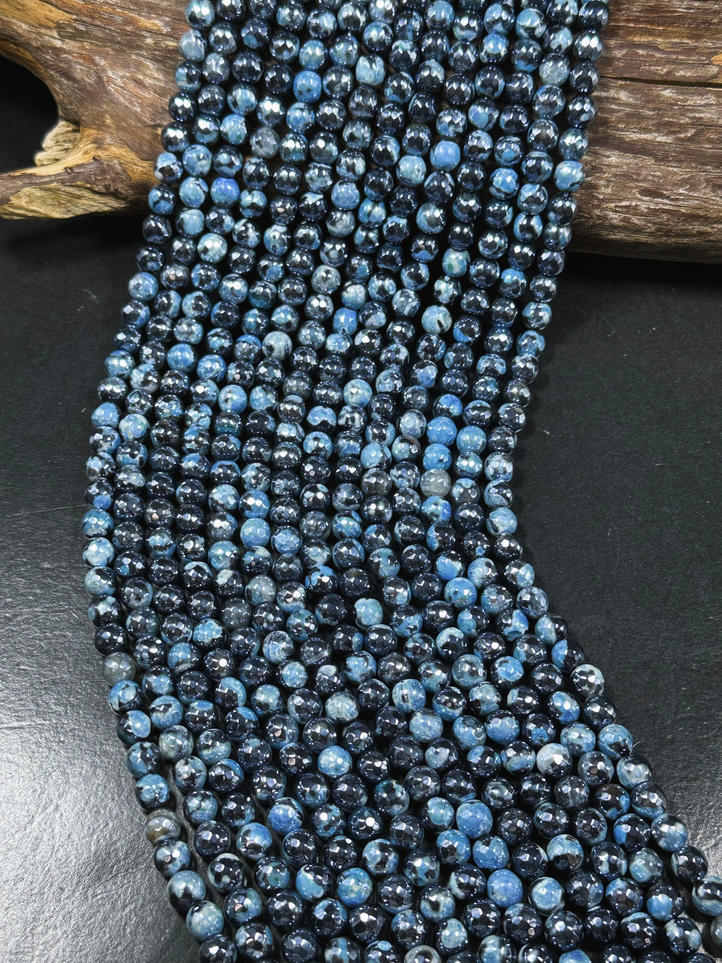 Mystic Natural Tibetan Agate Gemstone Bead Faceted 8mm 10mm Round Beads, Beautiful Mystic Light Sky Blue Agate Stone Bead, Full Strand 15.5"