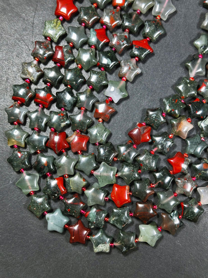 Natural African Bloodstone Gemstone Bead 15mm Star Shape, Gorgeous Natural Gray Red Color Bloodstone Beads, Great Quality Full Strand 15.5"