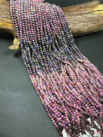Natural Ruby Sapphire Gemstone Bead Faceted 5mm Round Beads, Beautiful Multicolor Pink Purple Color Ruby Sapphire Beads, Full Strand 15.5"
