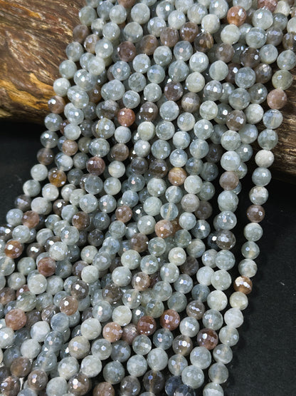Mystic Natural Multi Moonstone Gemstone Bead Faceted 6mm 8mm Round Bead, Beautiful Gray Brown White Color Mystic Moonstone Bead 15.5" Strand