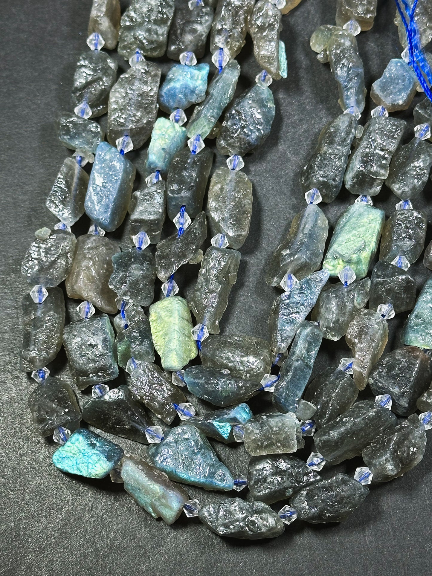 Natural Raw Labradorite Gemstone Bead Freeform Nugget Shape, Beautiful Natural Gray Color Rainbow Blue Flash Labradorite Beads 15.5" Strand