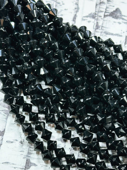 Natural Black Tourmaline Gemstone Bead Faceted 8mm Bicone Diamond Shape Bead, Beautiful Natural Black Tourmaline Bead Full Strand 15.5"