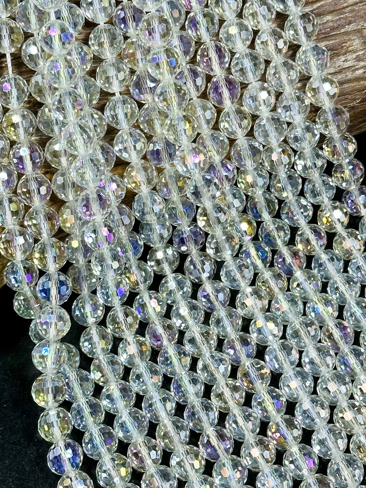 Beautiful Chinese Crystal Glass Bead Faceted 9mm Round Bead, Gorgeous Iridescent Clear Color Crystal Beads, Great Quality Glass