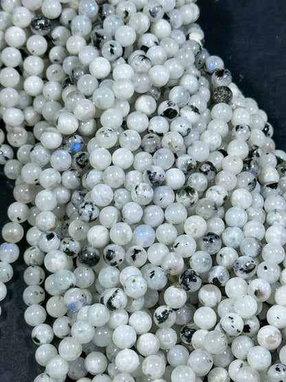 NATURAL Moonstone Gemstone Bead 6mm 8mm 10mm Round Bead, Beautiful Natural White Color with Black Specks Moonstone Gemstone Bead Full Strand