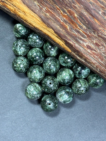 AAA Natural Seraphinite Gemstone Beads 10mm 11mm 12mm Round Beads, Beautiful Natural Green Color Seraphinite Gemstone Beads, LOOSE BEADS