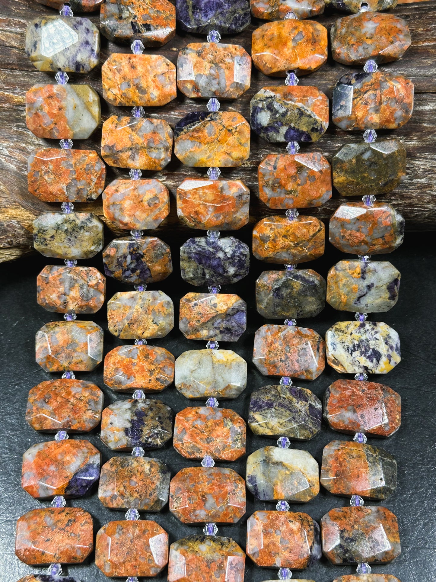 Natural Crazy Lace Agate Gemstone Bead Faceted 22x15mm Rectangle Shape, Beautiful Multicolor Orange Purple Gray Crazy Lace Agate Bead, 15.5"