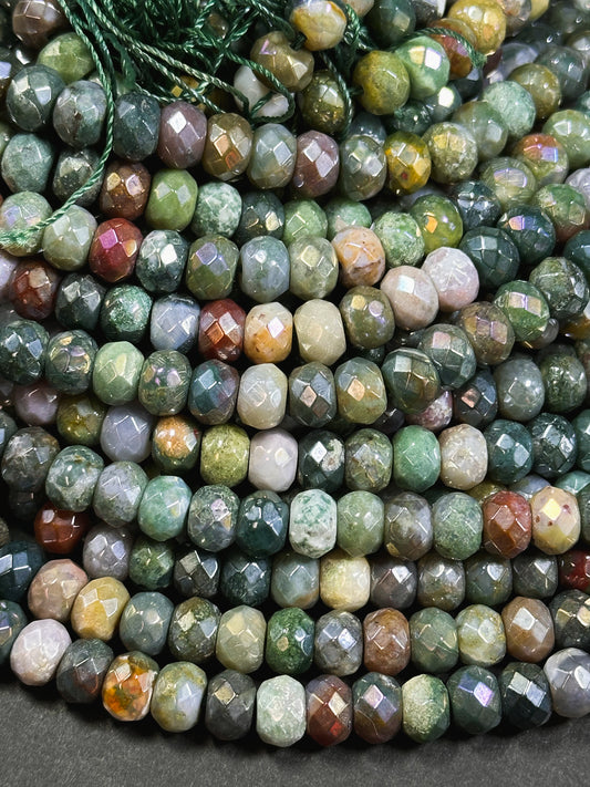 Mystic Indian Jade Gemstone Faceted Rondelle 5x8mm Gorgeous Green and Purple Color Handmade Bead Full Strand 15.5"