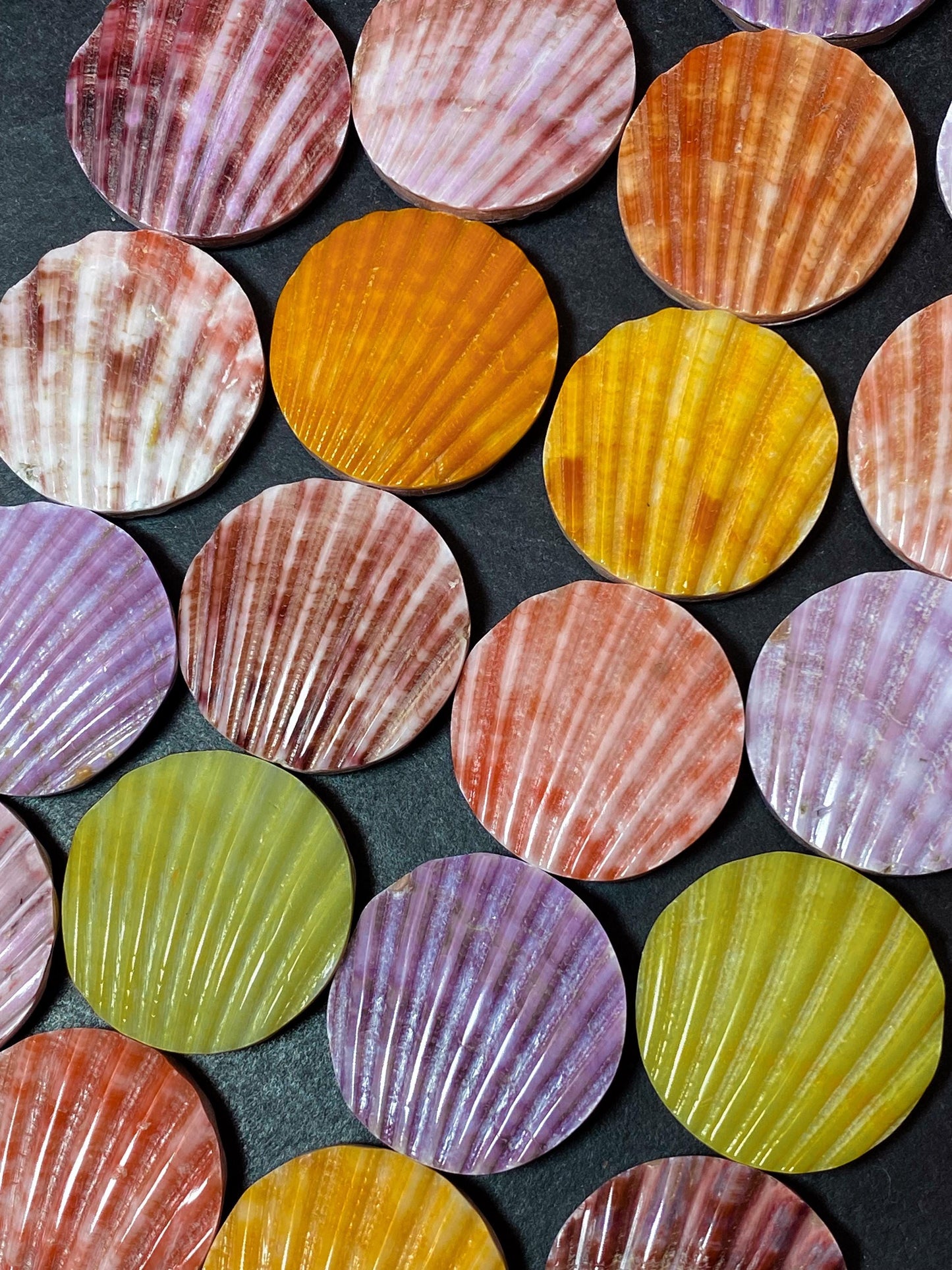 Natural Spiny Oyster Shell Bead Ribbed Coin Shape 20mm 25mm 30mm Gorgeous Colorful Beads Loose Bead Loose Oyster Shell Half Strand 7.5"