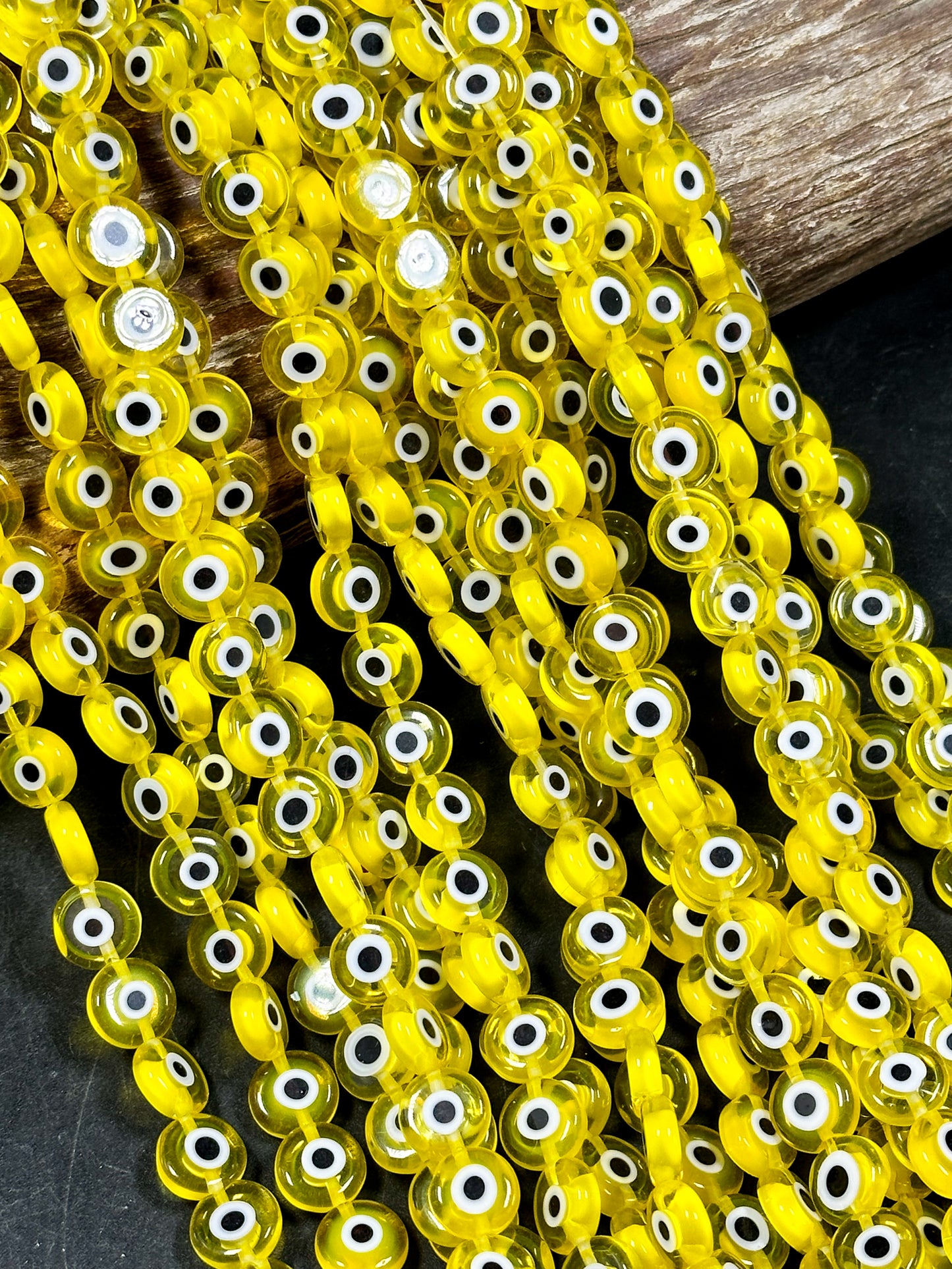 Beautiful Evil Eye Glass Beads 10mm Flat Coin Shape, Beautiful Clear Yellow Color Evil Eye Beads, Religious Amulet Prayer Great Quality Bead