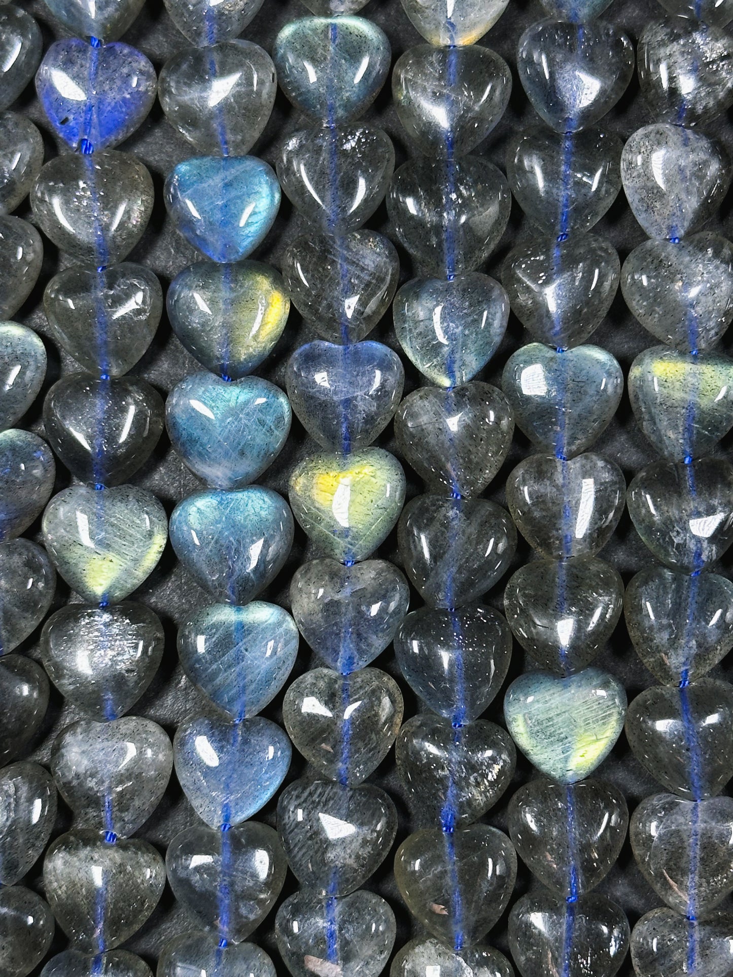 Natural Labradorite Gemstone Bead 10mm Heart Shape, Gorgeous Blue Rainbow Flash Gray Labradorite Bead Excellent Quality Full Strand 15.5"