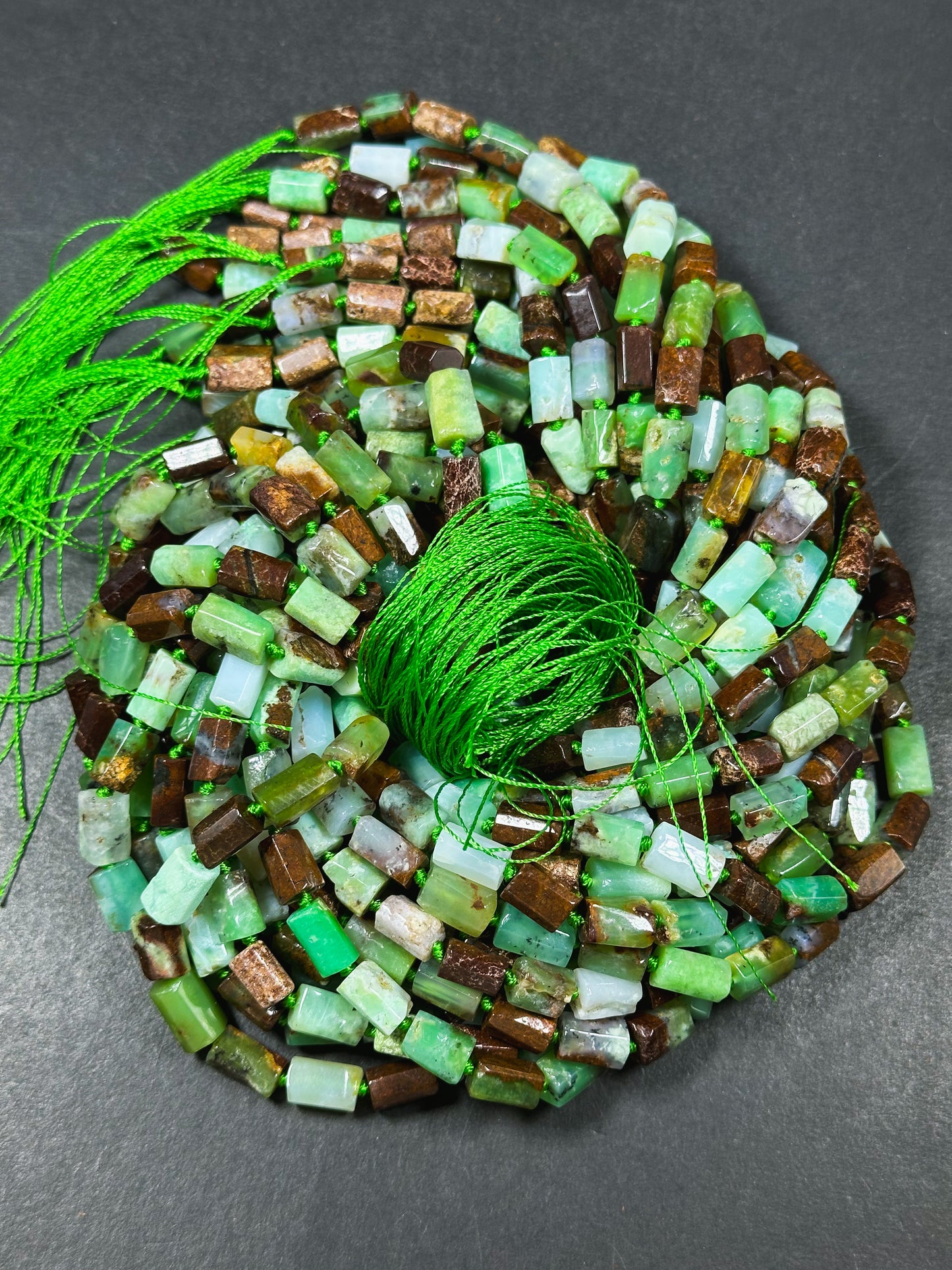 Natural Chrysoprase Gemstone Bead Faceted 12x8mm Tube Shape Bead, Beautiful Natural Green Brown Color Chrysoprase Beads, Full Strand 15.5"