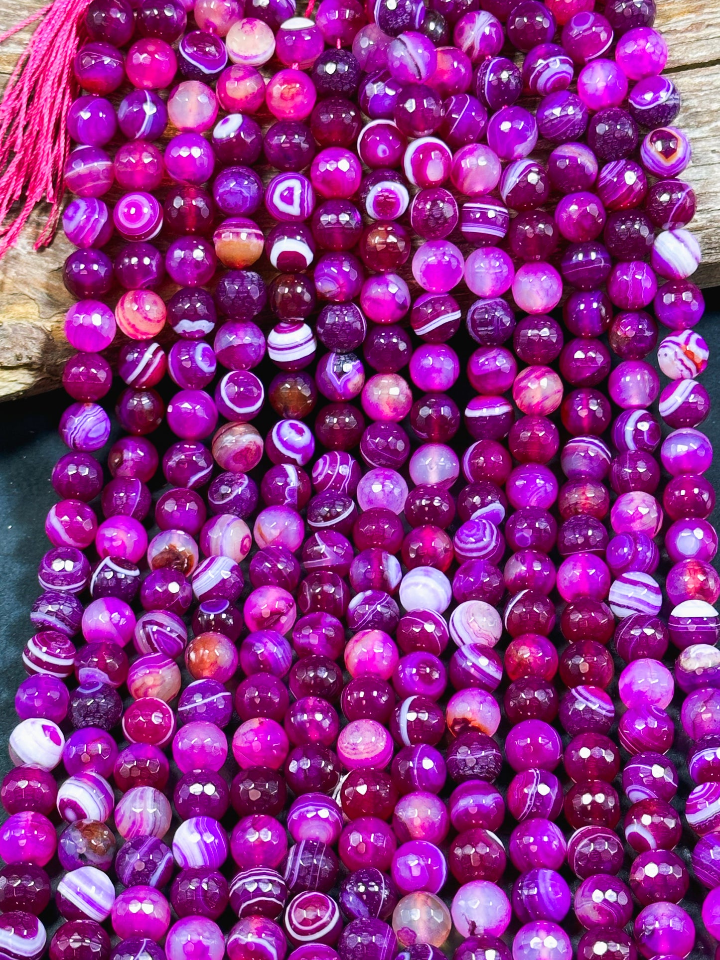 NATURAL Botswana Agate Gemstone Bead Faceted 6mm 8mm 10mm 12mm Round Beads, Beautiful Pink Fuchsia Color Gemstone Bead Full Strand 15.5"
