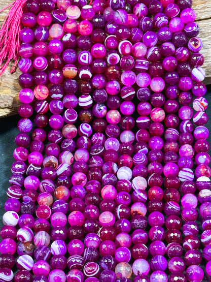 NATURAL Botswana Agate Gemstone Bead Faceted 6mm 8mm 10mm 12mm Round Beads, Beautiful Pink Fuchsia Color Gemstone Bead Full Strand 15.5"