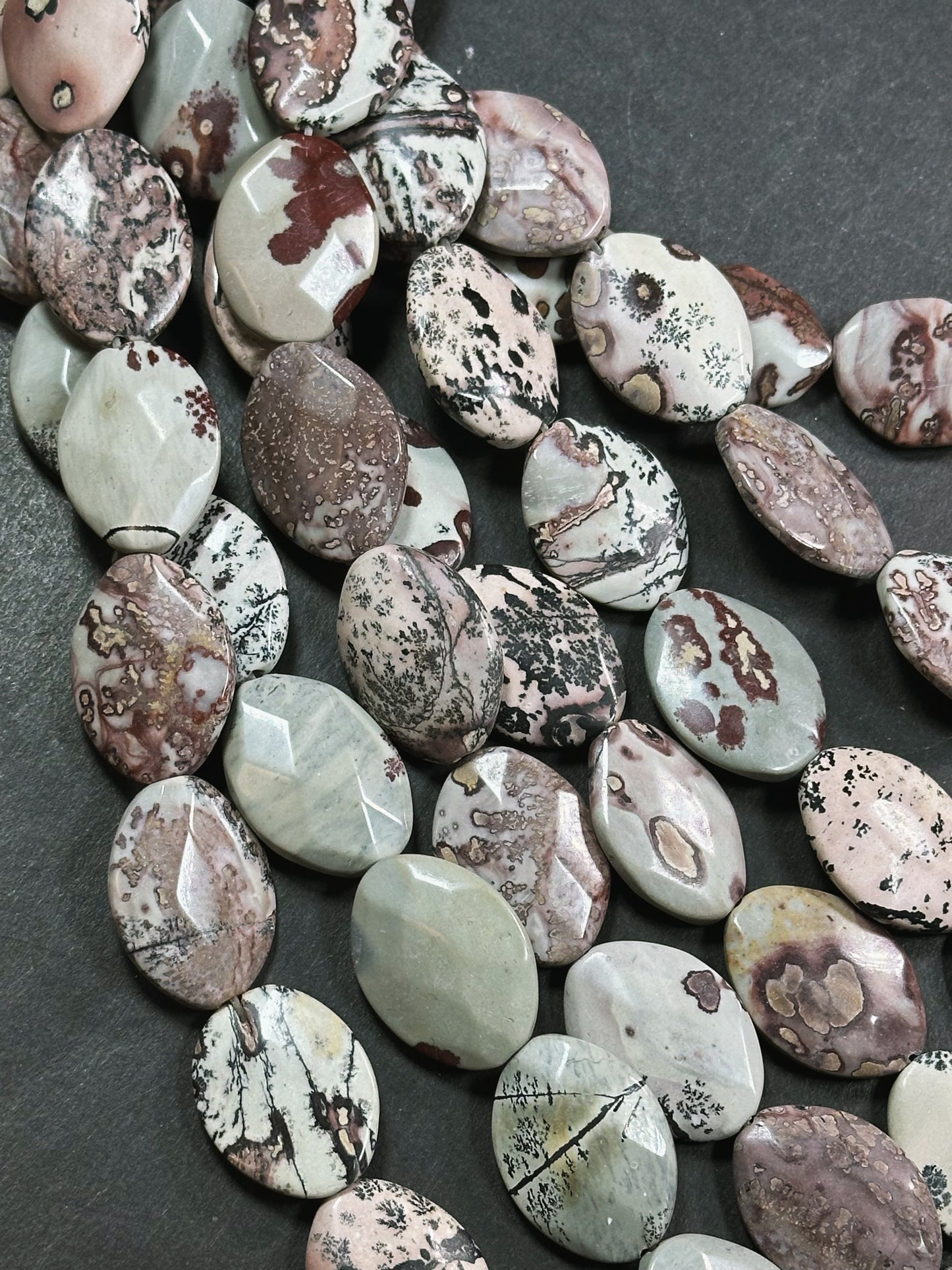 Natural Orbicular Jasper Gemstone Bead Faceted 25x18mm Oval Shape, Beautiful Natural Gray Brown Color Jasper Stone Bead, Full Strand 15.5"