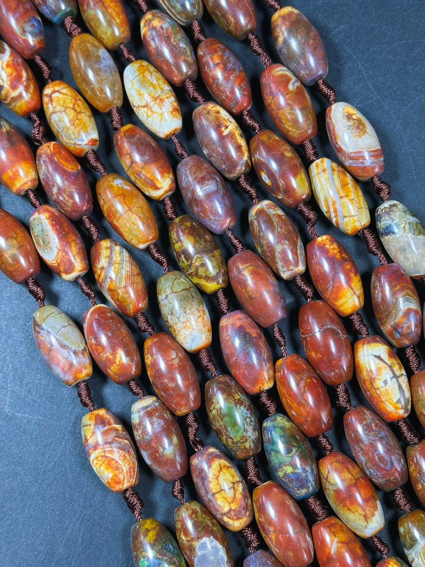 NATURAL Tibetan Agate Gemstone Bead 24x13mm Barrel Shape, Gorgeous Multicolor Orange Brown Color Tibetan Gemstone Bead Excellent Quality