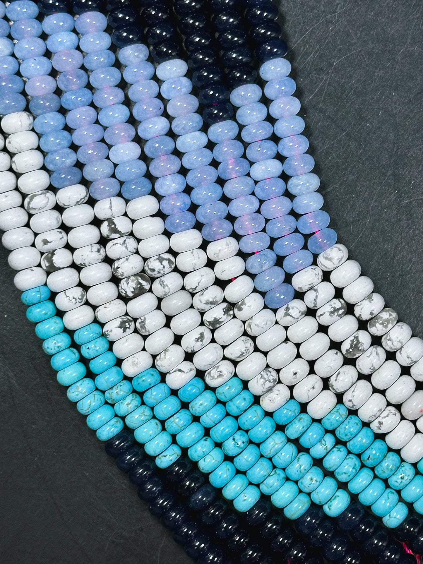 Natural Mixed Gemstone Beads 8x5mm Rondelle Shape, Beautiful Multi Stone Howlite Turquoise Aquamarine Blue Jade Gemstone Beads, Full Strand 15.5"