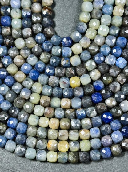 NATURAL Sapphire Gemstone Bead Faceted 6mm Cube Shape, Beautiful Natural Blue Color Sapphire Gemstone Bead, Great Quality Full 15.5" Strand