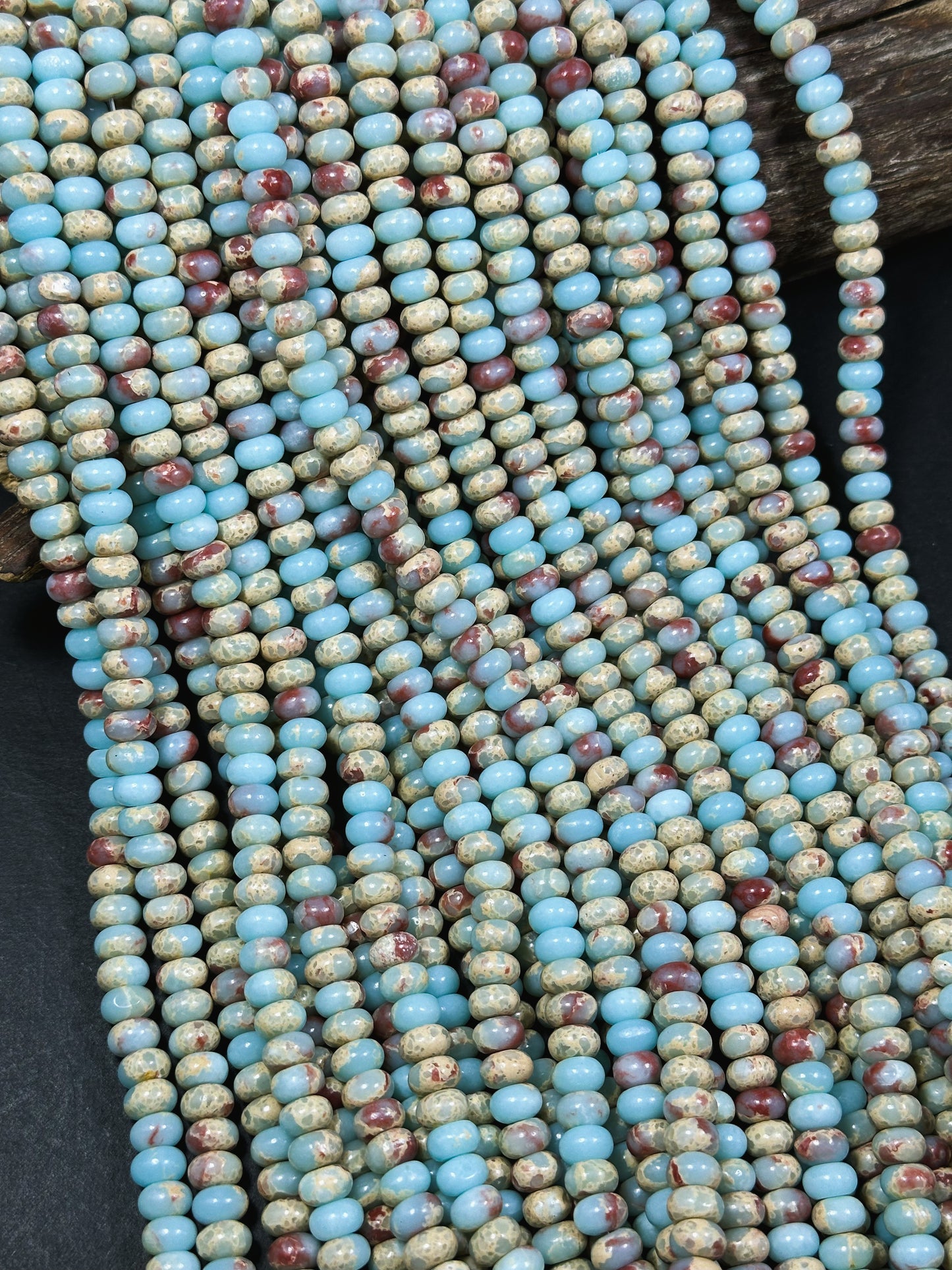 Natural Sea Sediment Jasper Gemstone Bead 8x5mm Rondelle Shape, Beautiful Light Blue Beige Red Sea Sediment Jasper Beads, Full Strand 15.5"