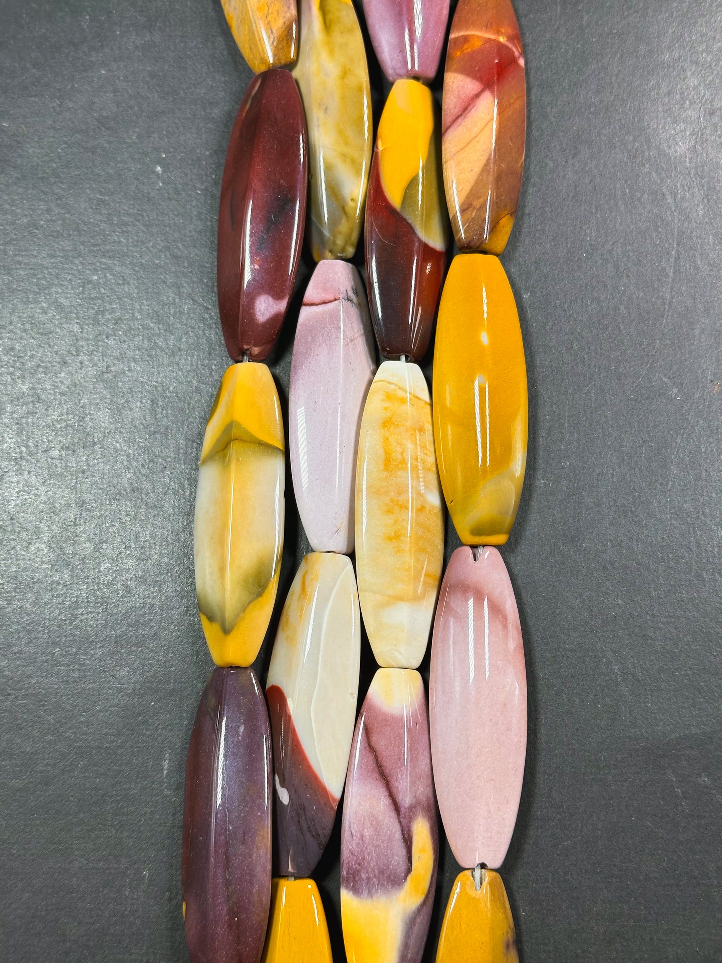 Natural Mookaite Gemstone Bead 55x17mm Rectangle Shape, Beautiful Natural Red Yellow Color Mookaite Jasper Gemstone Bead, Full Strand 15.5"