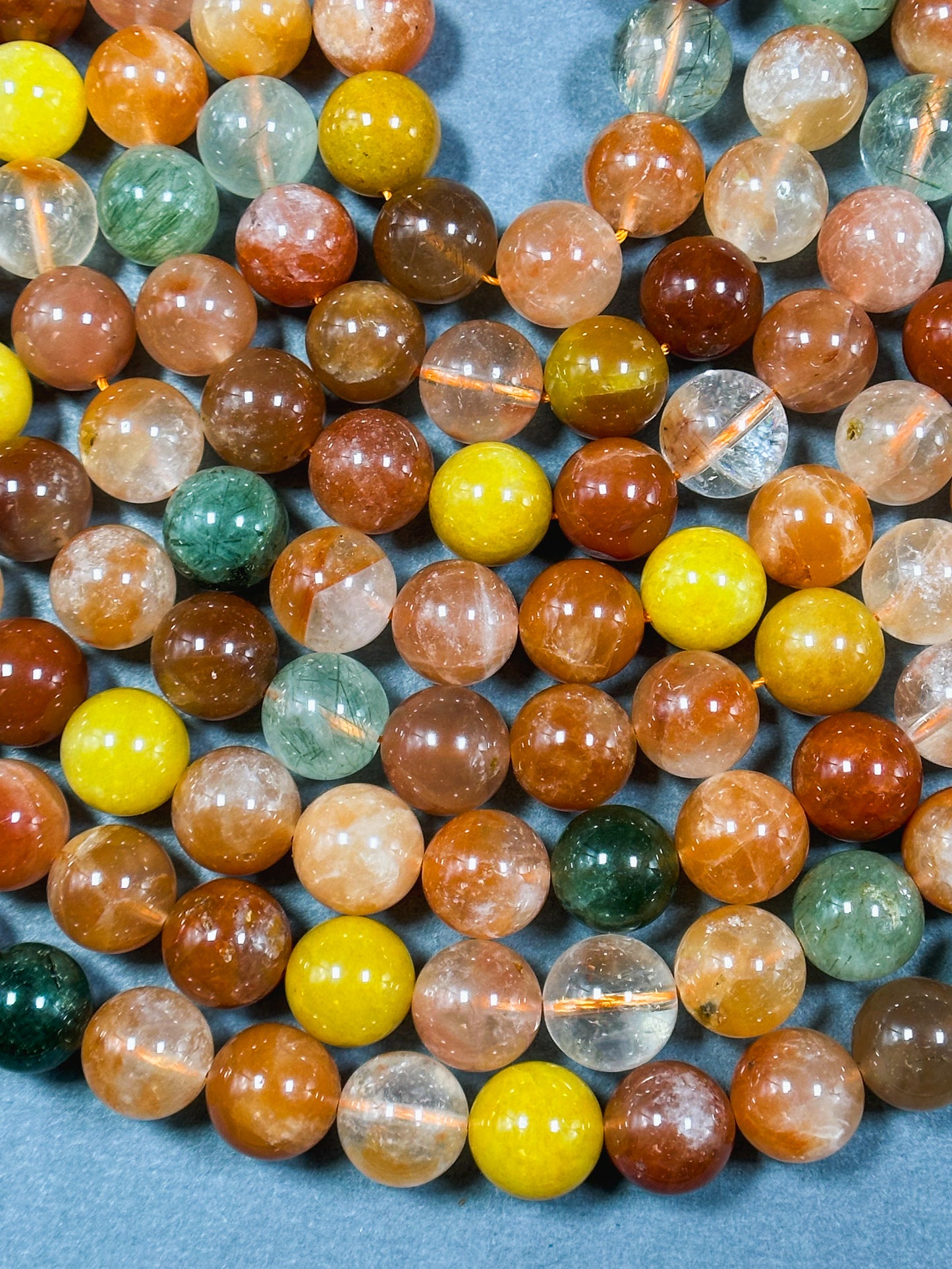 Natural Rutilated Quartz Gemstone Bead 4mm 6mm 8mm 10mm Round Beads, Gorgeous Multicolor Red Green Yellow Rutilated Quartz Bead, Excellent Quality 15.5"