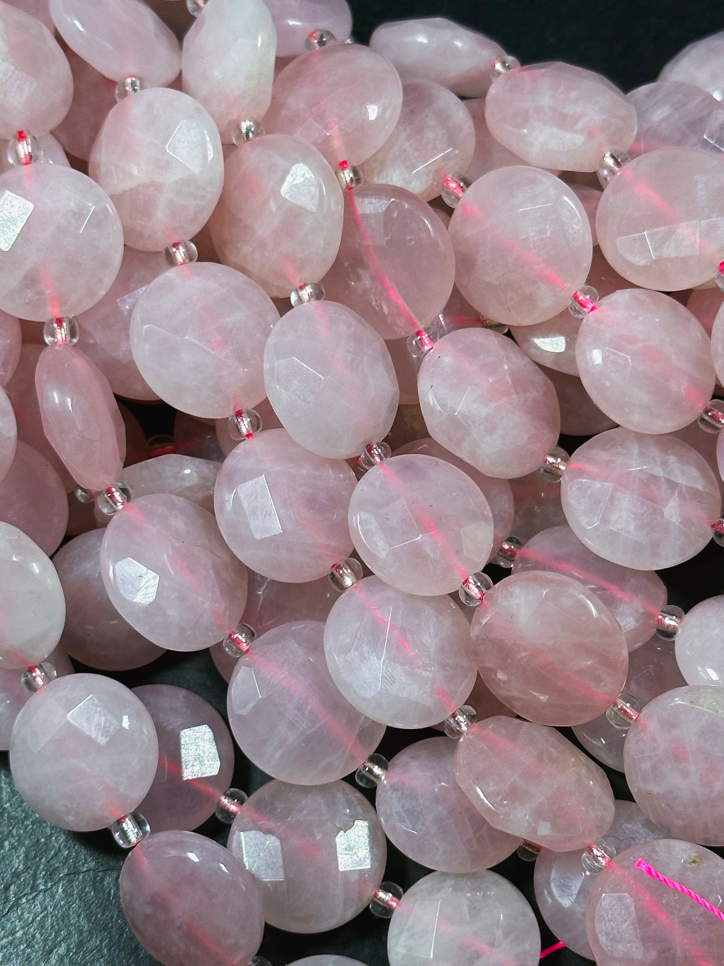 Natural Rose Quartz Gemstone Bead Faceted 18mm Coin Shape, Beautiful Natural Pink Color Rose Quartz Bead, Great Quality Full Strand 15.5"
