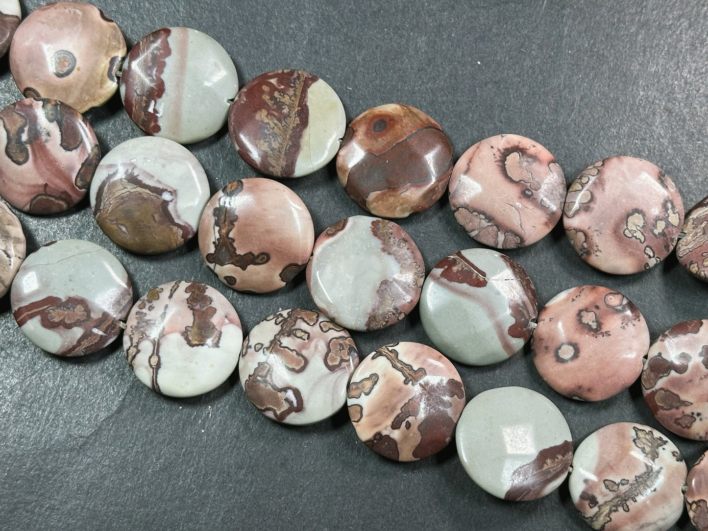 Natural Orbicular Jasper Gemstone Bead Faceted 19mm Coin Shape Bead, Beautiful Natural Gray Brown Color Jasper Stone Bead, Full Strand 15.5"