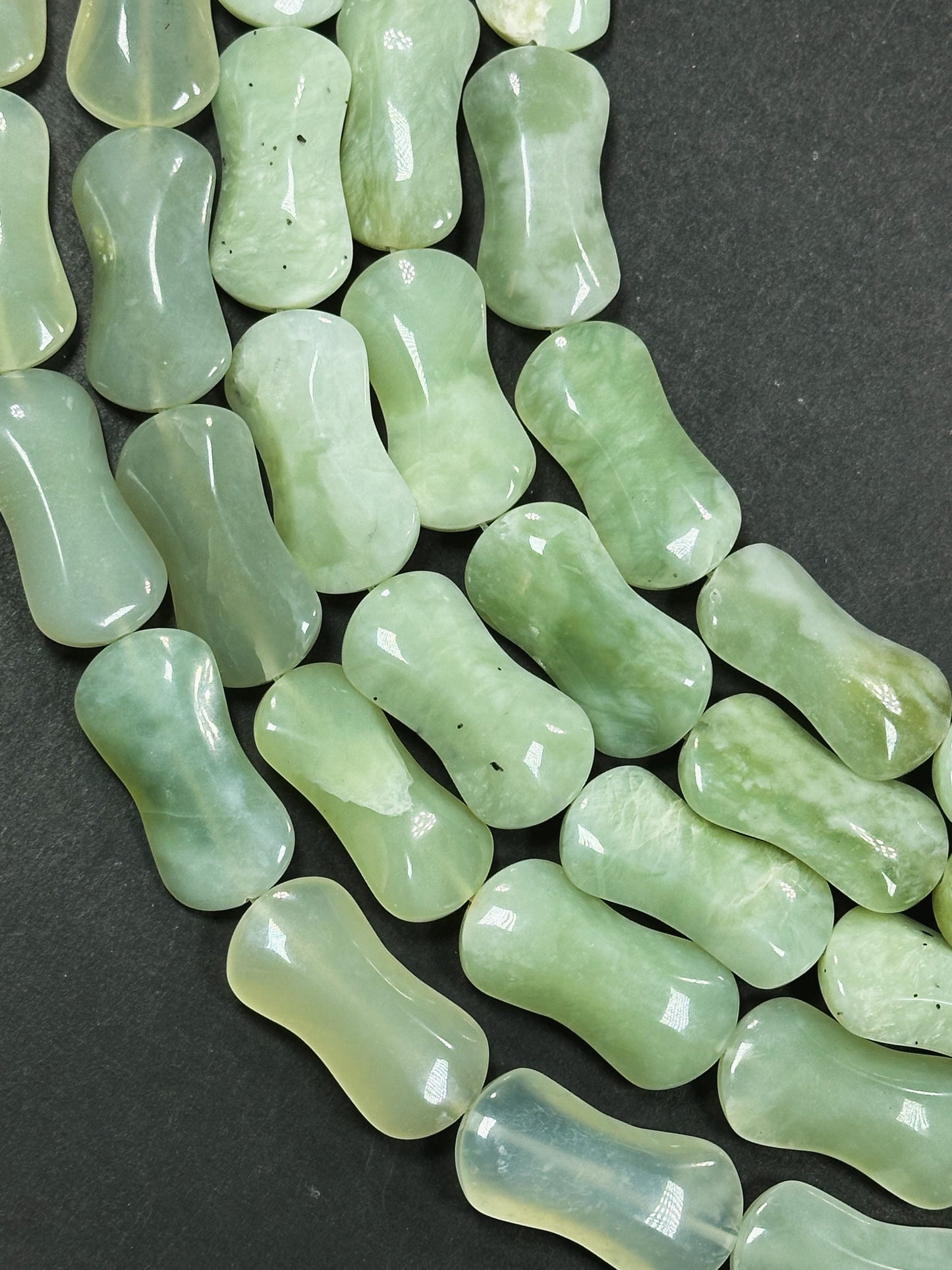 Natural Burma Jade Gemstone Bead 30x13mm Hourglass Shape Bead, Beautiful Natural Green Color Burmese Jade Gemstone Bead, Full Strand 15.5"