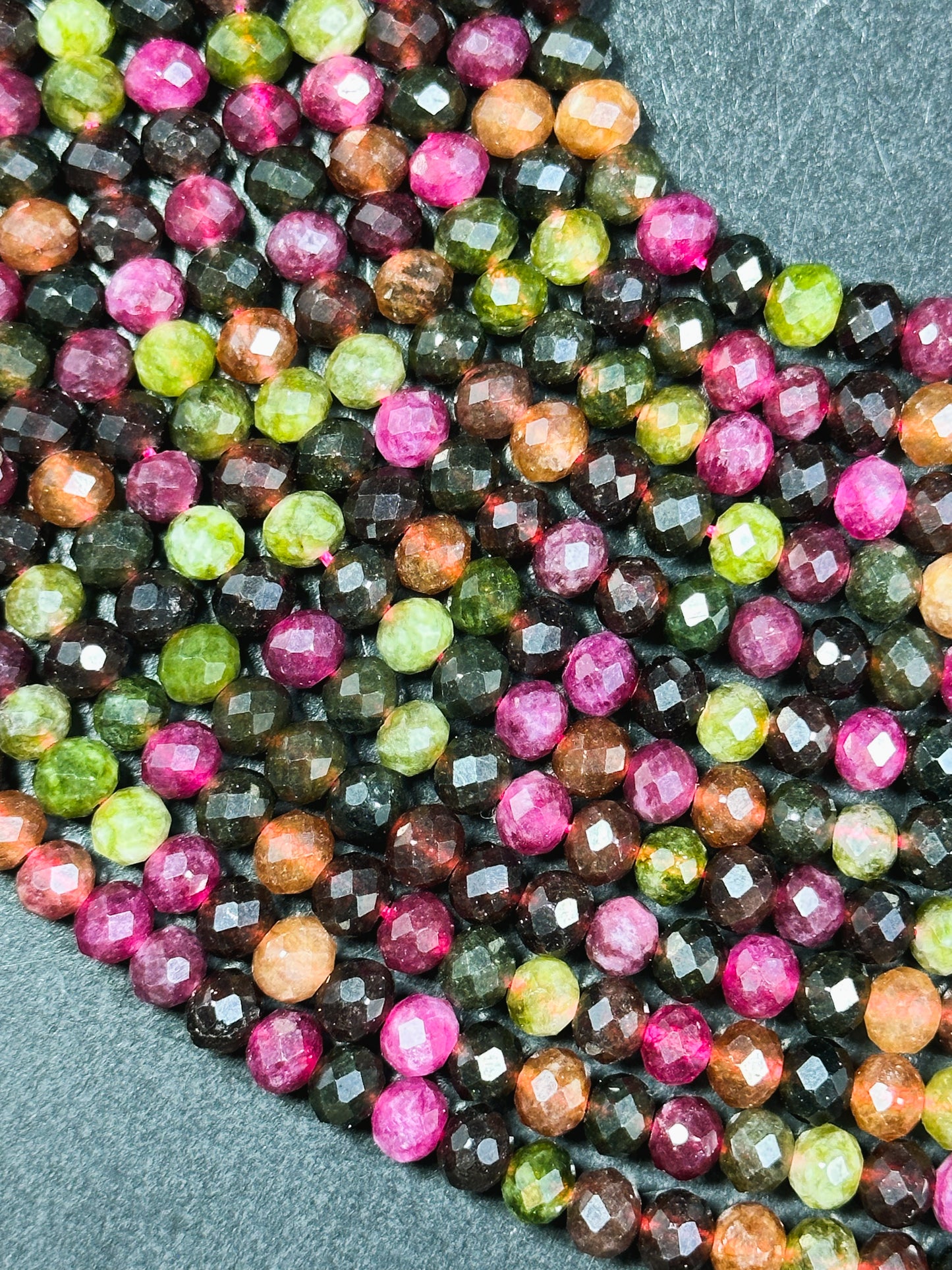 NATURAL Tourmaline Gemstone Bead Faceted 6x5mm 8x6mm Rondelle Shape, Beautiful Multicolor Tourmaline Gemstone Bead Great Quality Full Strand 15.5"