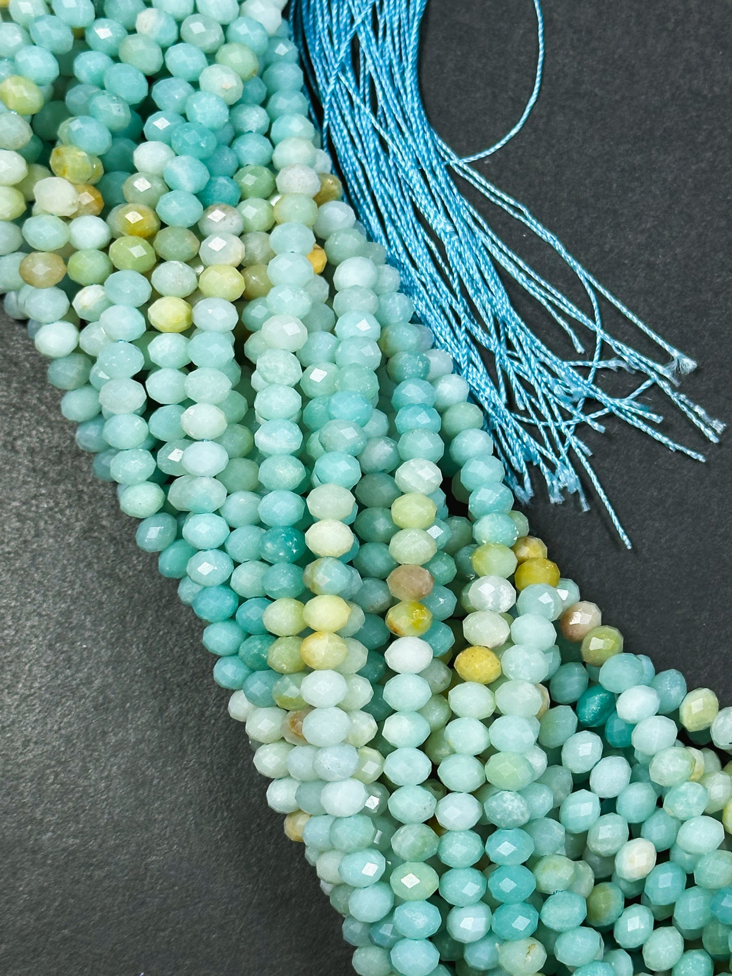 Natural Flower Amazonite Gemstone Bead Faceted 6x4mm Rondelle Shape, Beautiful Natural Green Blue Color Flower Amazonite Bead 15.5" Strand