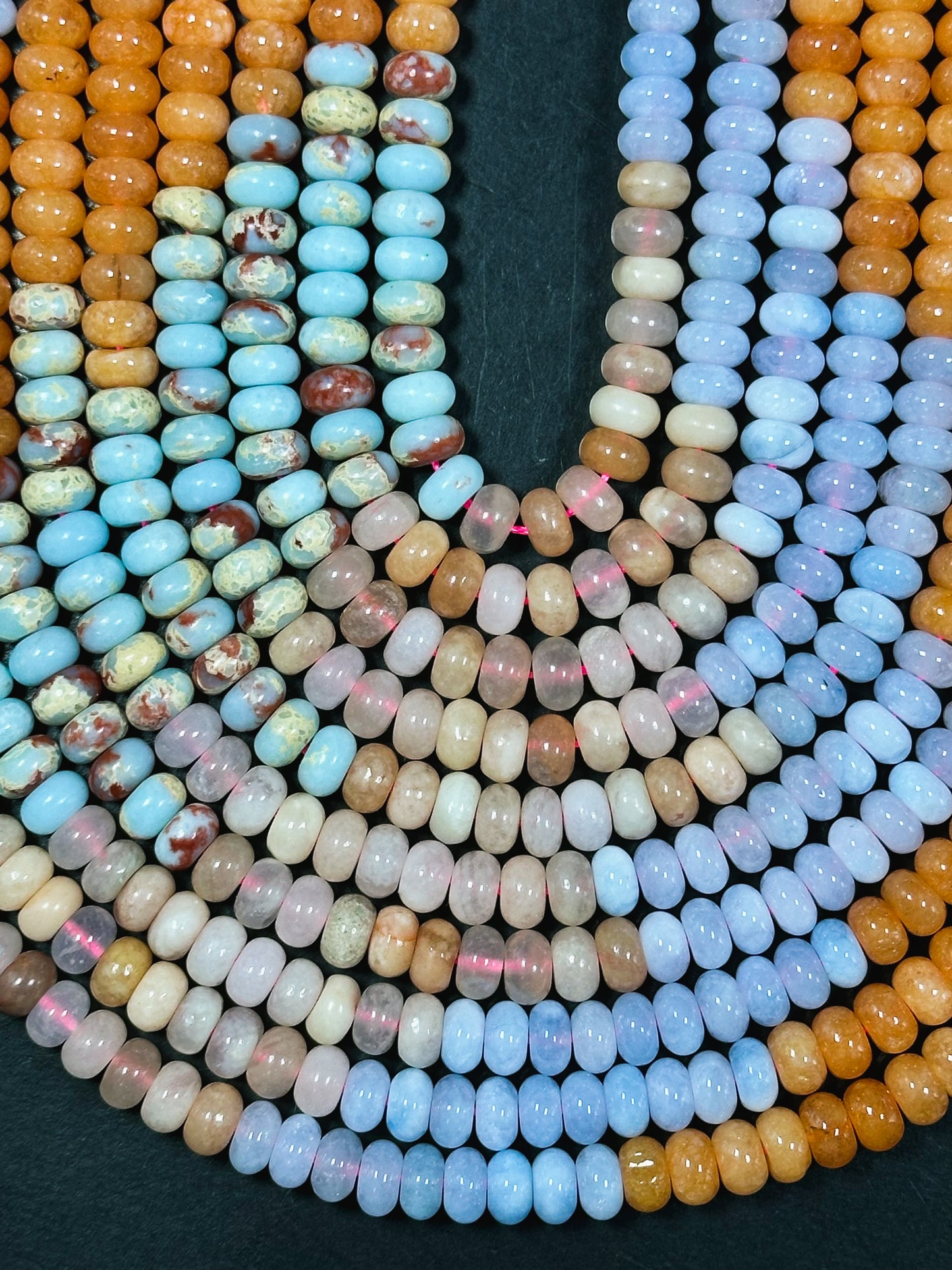 Natural Mixed Gemstone Beads 8x5mm Rondelle Shape, Beautiful Flower Agate Aquamarine Jade Imperial Jasper Gemstone Beads, Full Strand 15.5"