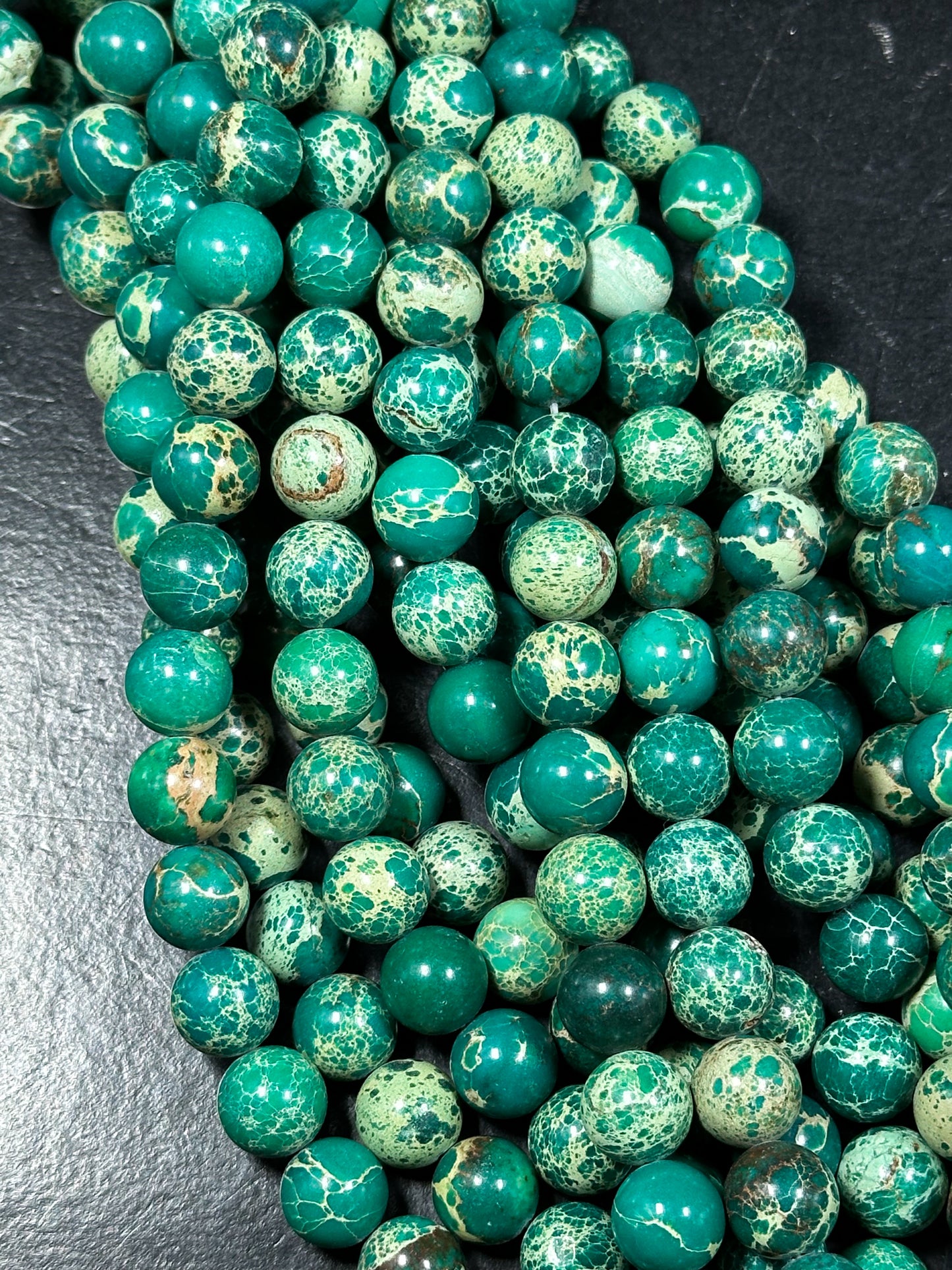 Natural Sea Sediment Jasper Gemstone Bead 6mm 8mm 10mm Round Beads, Beautiful Green Beige Color Imperial Jasper Beads Full Strand 15.5"