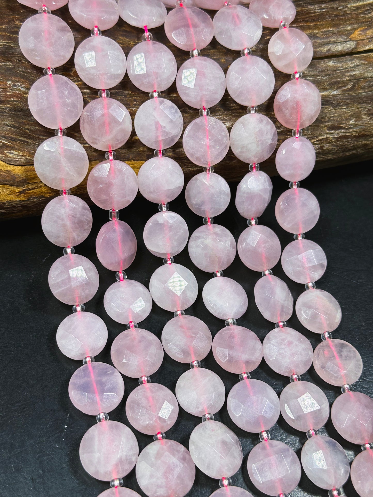 Natural Rose Quartz Gemstone Bead Faceted 18mm Coin Shape, Beautiful Natural Pink Color Rose Quartz Bead, Great Quality Full Strand 15.5"