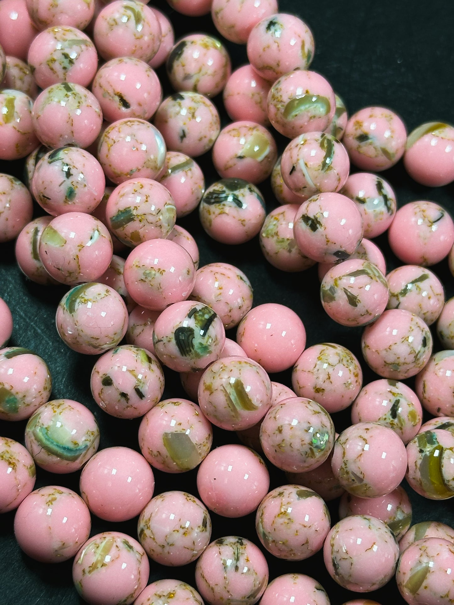Beautiful Howlite Abalone Shell Bead 6mm 8mm 10mm Round Bead, Gorgeous Pink Color Howlite Natural Abalone Shell Bead Full Strand 15.5"