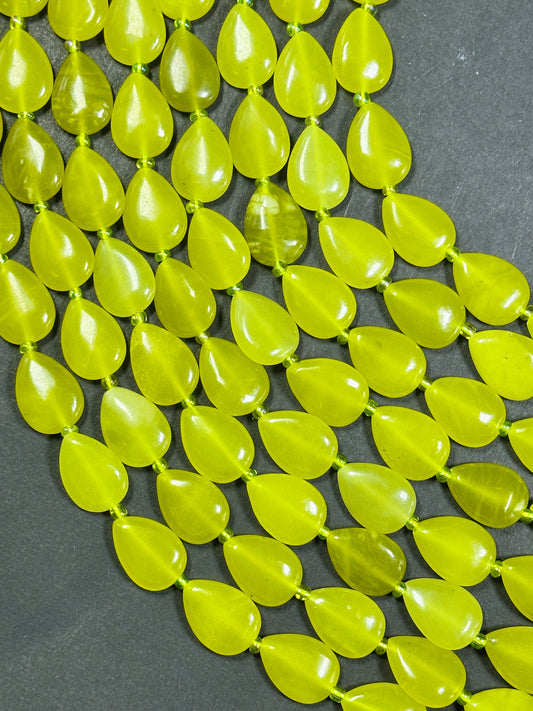 Natural Serpentine Jade Gemstone Bead 18x13mm Teardrop Shape, Beautiful Natural Yellow-Green Color Serpentine Great Quality Full Strand 15.5