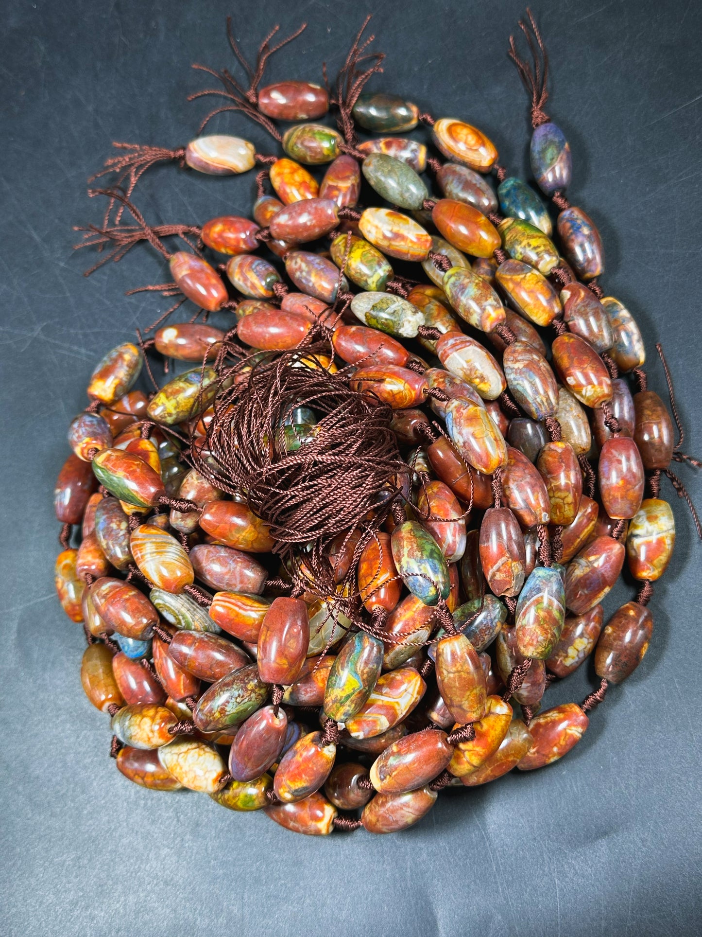 NATURAL Tibetan Agate Gemstone Bead 24x13mm Barrel Shape, Gorgeous Multicolor Orange Brown Color Tibetan Gemstone Bead Excellent Quality