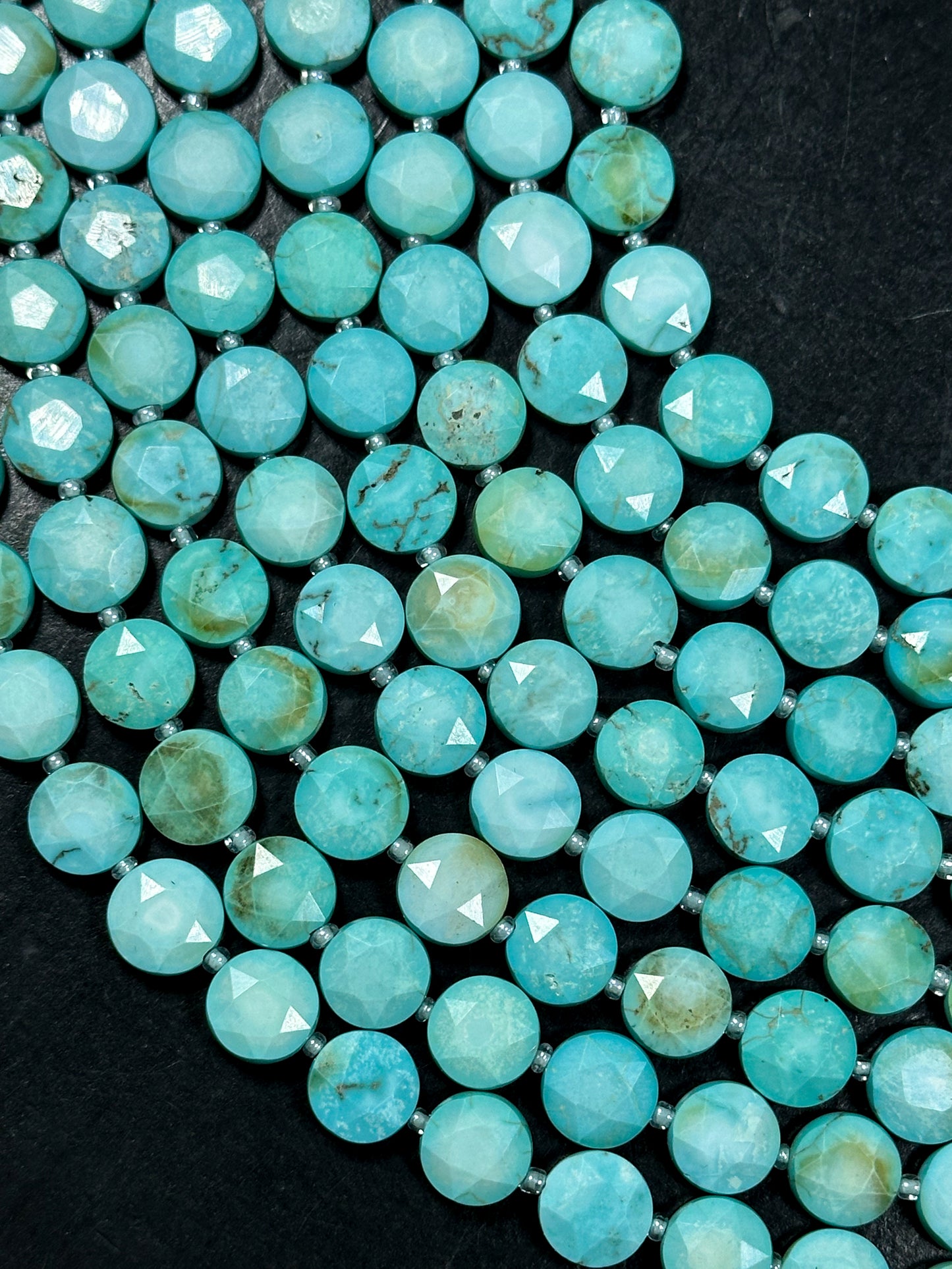 Natural Turquoise Gemstone Bead Faceted 10mm Coin Shape Bead, Beautiful Natural Blue Color Turquoise Beads, Full Strand 15.5"
