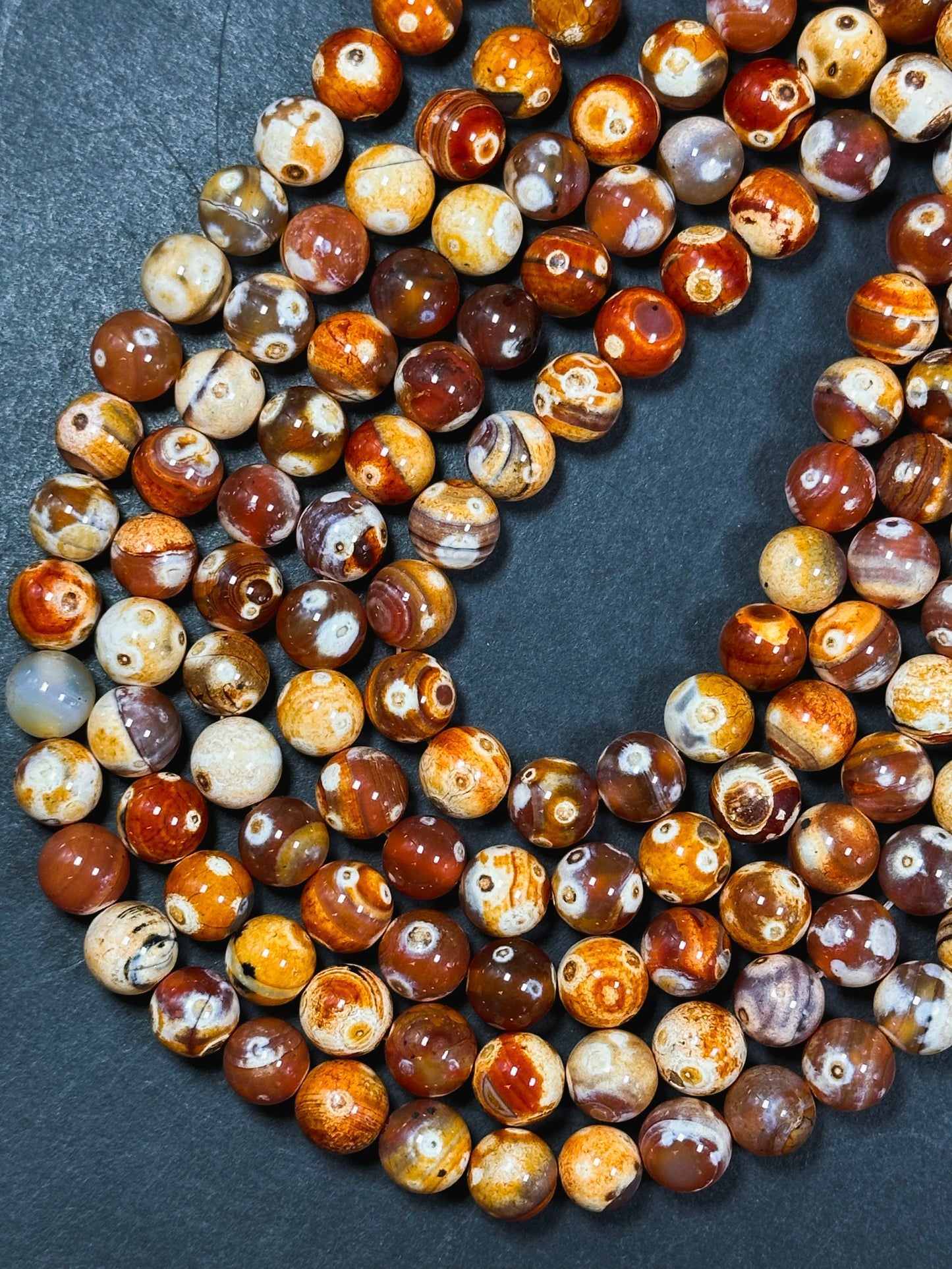 Natural Eye Agate Gemstone Bead 8mm 10mm Round Beads, Gorgeous Orange Red Beige Color Agate Gemstone Beads, Excellent Quality Full Strand 15.5"