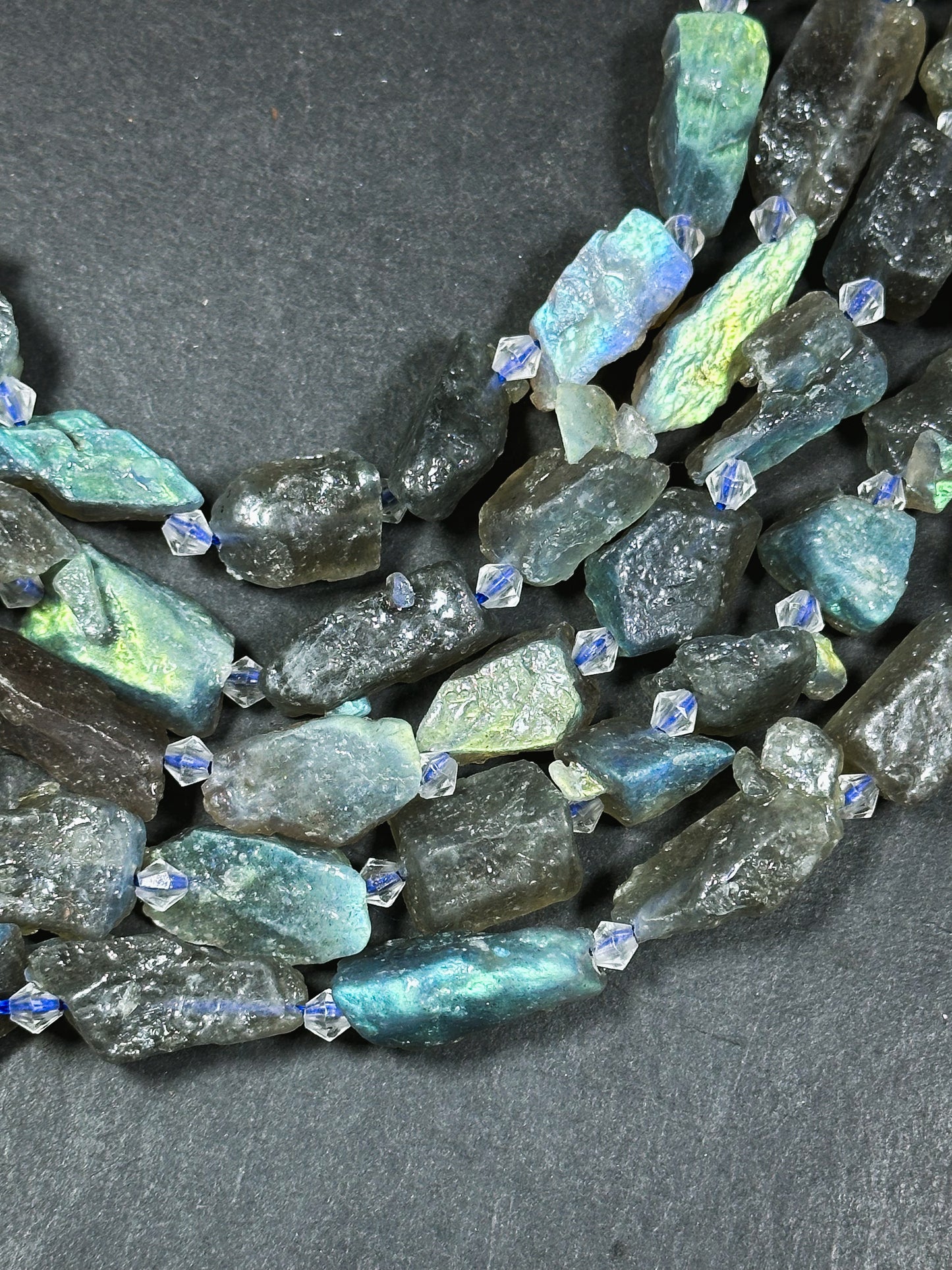 Natural Raw Labradorite Gemstone Bead Freeform Nugget Shape, Beautiful Natural Gray Color Rainbow Blue Flash Labradorite Beads 15.5" Strand