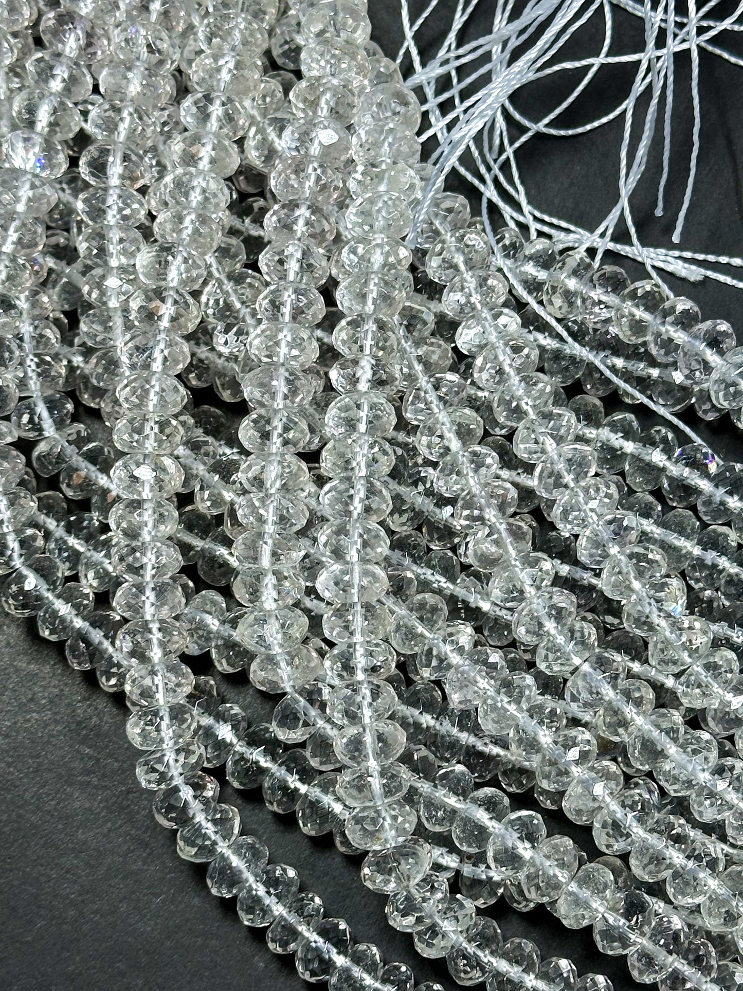 Natural Clear Rock Crystal Quartz Faceted 9x5mm Rondelle Beads, Gorgeous Natural Clear Crystal Quartz Gemstone Bead, Excellent Quality 15.5"