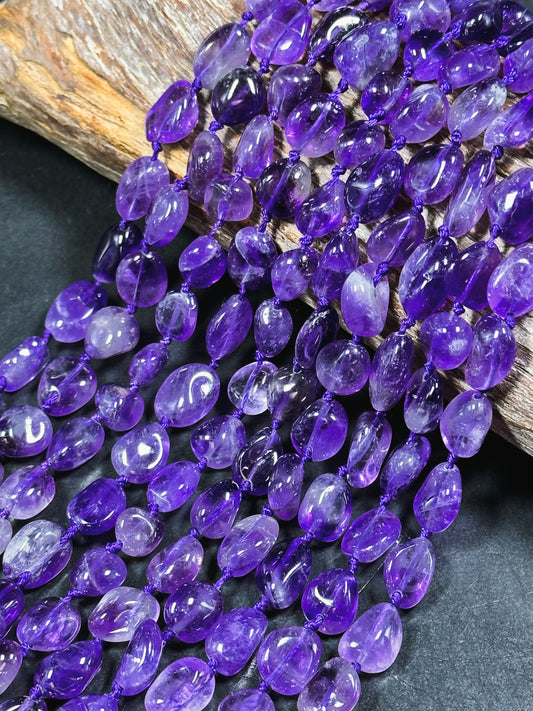 NATURAL Amethyst Gemstone Bead 10mm to 15x10mm Nugget Shape Bead, Gorgeous Natural Purple Color Amethyst Gemstone Beads Full Strand 15.5"