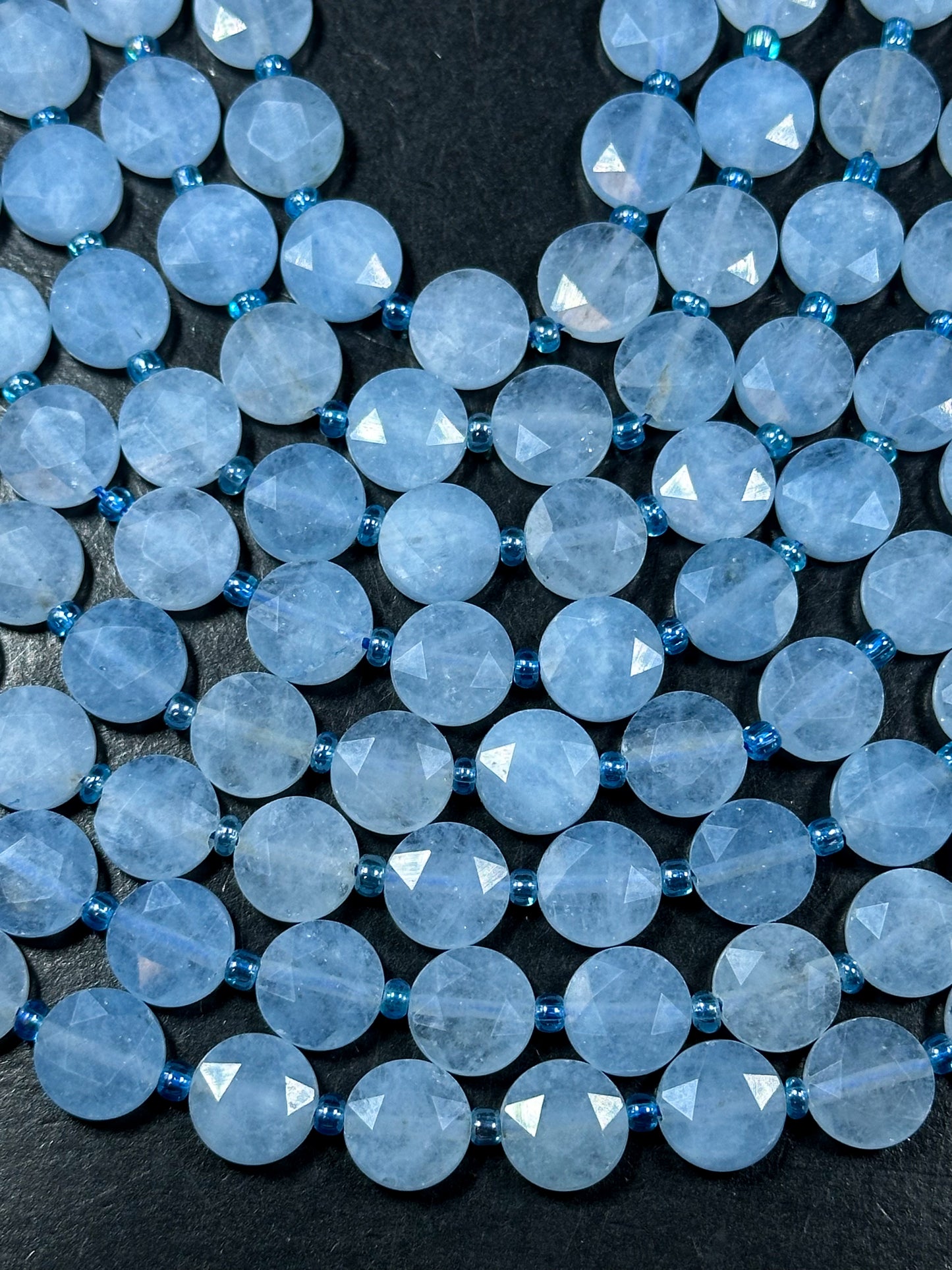 Natural Aquamarine Gemstone Bead Faceted 10mm Coin Shape Bead, Beautiful Natural Blue Color Aquamarine Beads, Great Quality 15.5" Strand