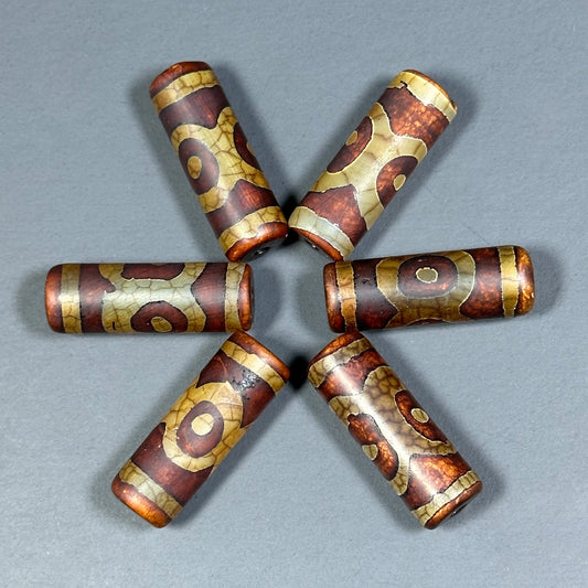 NATURAL Hand Painted Tibetan Agate Stone Bead 30x10mm Tube Shape Bead, Beautiful Brown Color Hand Painted Tibetan LOOSE Beads